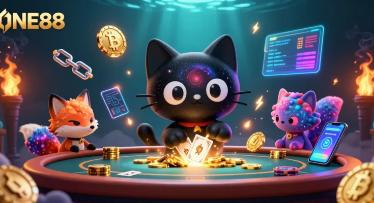 Engage in excitement with ONE88 as a black hole cat and nebula fox attract players to a cosmic casino.
