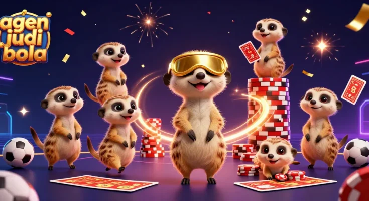 Engage with agen judi bola through a lively meerkat casino scene featuring sports betting excitement.